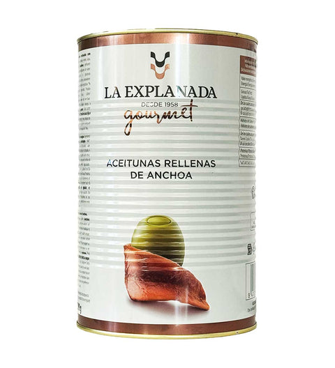 La Explanada - Grüne Oliven gefüllt mit Anchoviespaste 2.2kg (Abtropfgewicht)