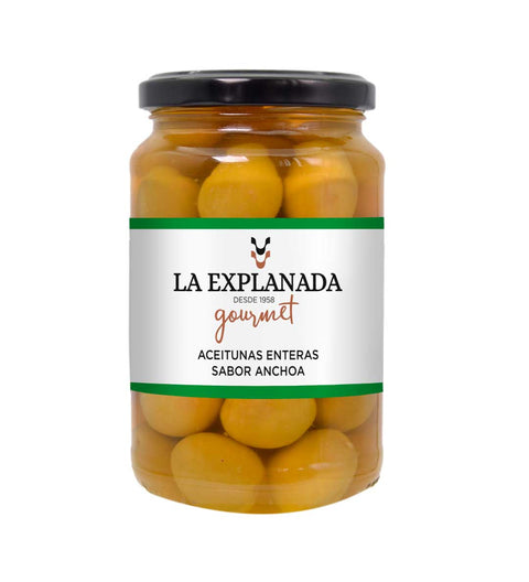 Grüne Oliven mit Stein Anchoviesaroma 200/220 340g - La Explanada