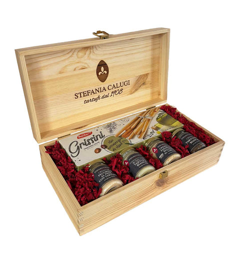 Calugi Trüffel-Aufstriche (Geschenkbox aus Pinienholz)