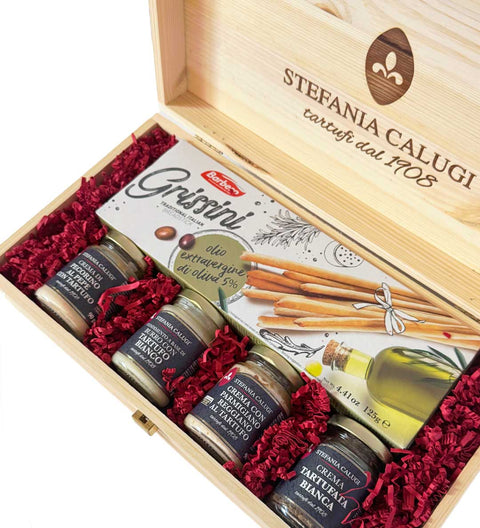 Calugi Trüffel-Aufstriche (Geschenkbox aus Pinienholz)