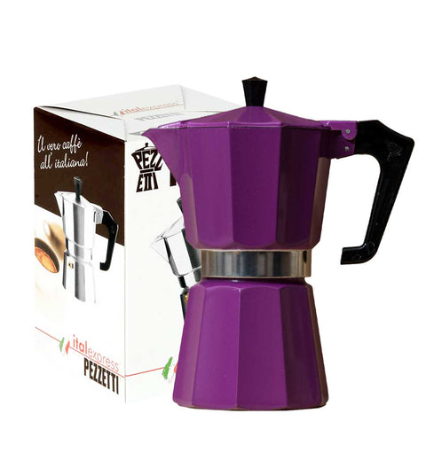 Pezzetti Espressokocher für 6 Tassen (schwarze oder violette Farbe)